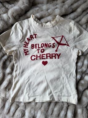 Cream Graphic Tee - My Heart Belongs to Cherry
